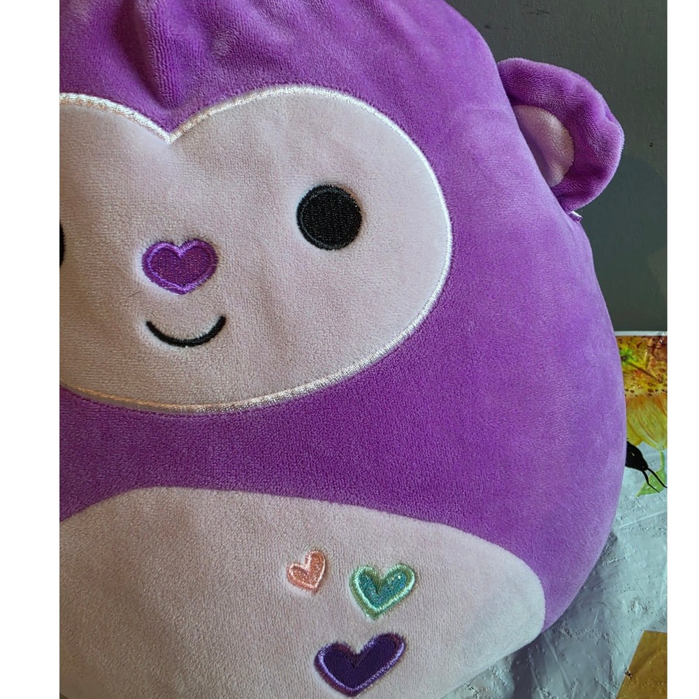 Squishmallows Nana the Monkey 11 Inch Purple Valentine Hearts Plush Toy - Picture 2 of 5
